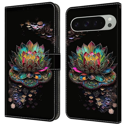 For Google Pixel 9 Pro XL Case Pattern Printed Protective Cover TPU+PU Leather Flip Phone Case