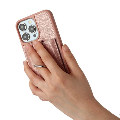 For iPhone 16 Pro Case Drawing Type Card Slots Litchi Texture Leather Back Cover with Ring Kickstand