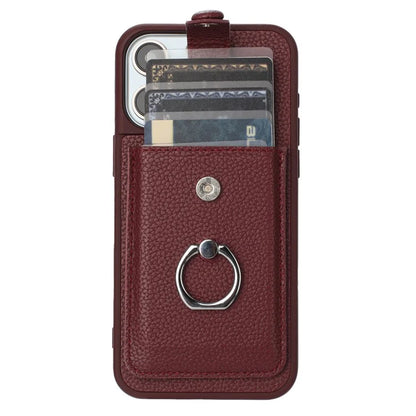 For iPhone 16 Pro Case Drawing Type Card Slots Litchi Texture Leather Back Cover with Ring Kickstand