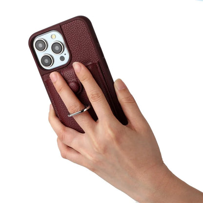 For iPhone 16 Pro Case Drawing Type Card Slots Litchi Texture Leather Back Cover with Ring Kickstand
