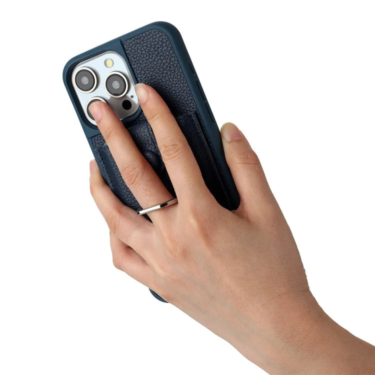 For iPhone 16 Pro Case Drawing Type Card Slots Litchi Texture Leather Back Cover with Ring Kickstand