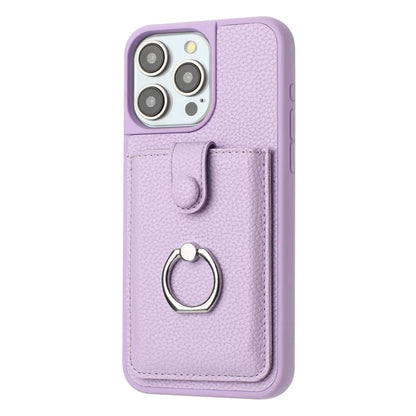 For iPhone 16 Pro Case Drawing Type Card Slots Litchi Texture Leather Back Cover with Ring Kickstand