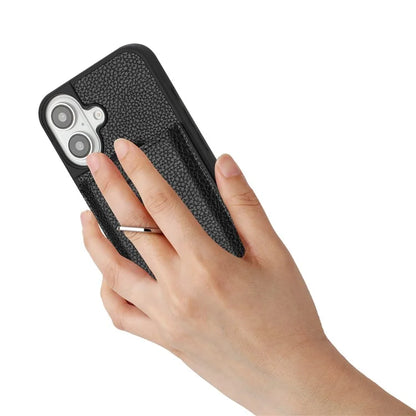For iPhone 16 Plus Case Drawing Type Card Slots Litchi Texture Leather Back Cover with Ring Kickstand