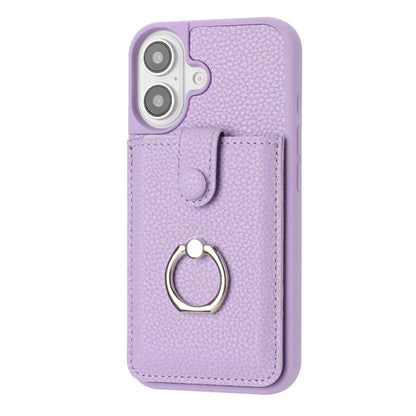 For iPhone 16 Plus Case Drawing Type Card Slots Litchi Texture Leather Back Cover with Ring Kickstand