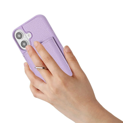For iPhone 16 Plus Case Drawing Type Card Slots Litchi Texture Leather Back Cover with Ring Kickstand