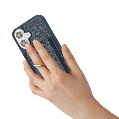 For iPhone 16 Plus Case Drawing Type Card Slots Litchi Texture Leather Back Cover with Ring Kickstand
