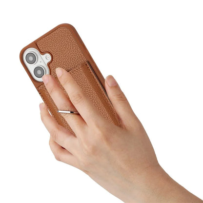 For iPhone 16 Plus Case Drawing Type Card Slots Litchi Texture Leather Back Cover with Ring Kickstand