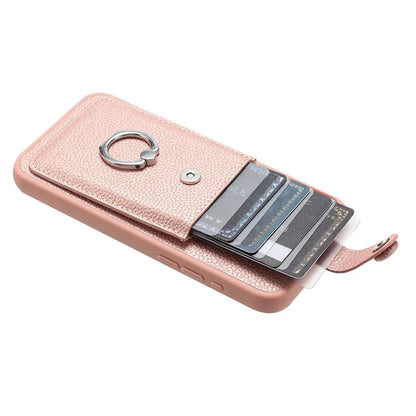 For iPhone 16 Plus Case Drawing Type Card Slots Litchi Texture Leather Back Cover with Ring Kickstand