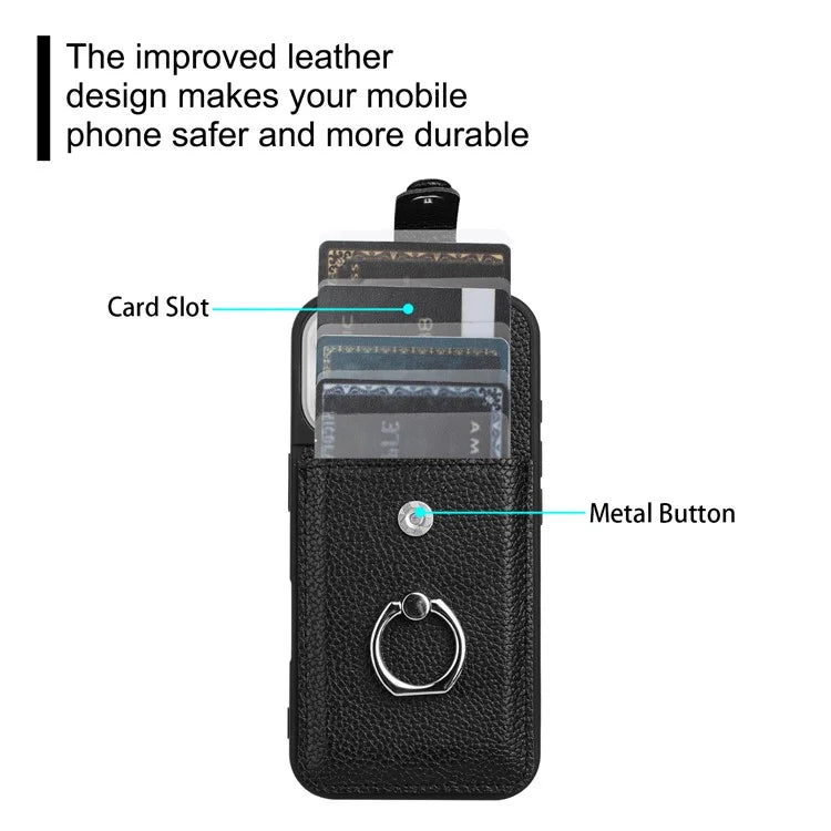 For iPhone 16 Plus Case Drawing Type Card Slots Litchi Texture Leather Back Cover with Ring Kickstand