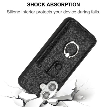 For iPhone 16 Plus Case Drawing Type Card Slots Litchi Texture Leather Back Cover with Ring Kickstand
