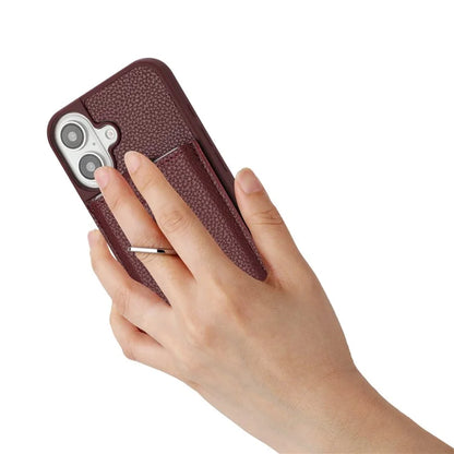 For iPhone 16 Case Drawing Type Card Slots Litchi Texture Leather Back Cover with Ring Kickstand