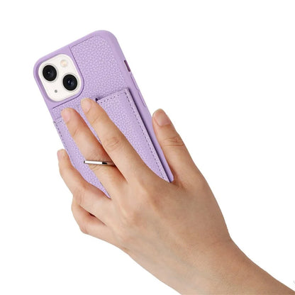 For iPhone 15 Case Drawing Type Card Slots Litchi Texture Leather Back Cover with Ring Kickstand
