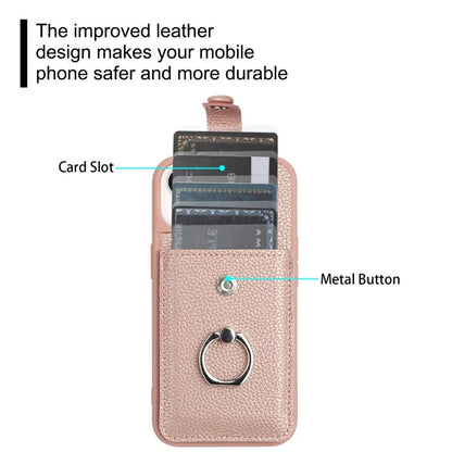 For iPhone 15 Case Drawing Type Card Slots Litchi Texture Leather Back Cover with Ring Kickstand