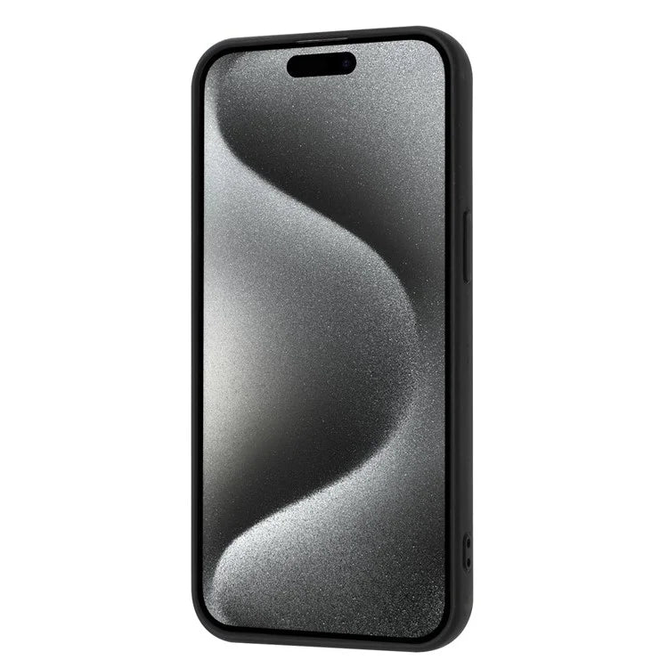 For iPhone 15 Pro Max Case Drawing Type Card Slots Litchi Texture Leather Back Cover with Ring Kickstand