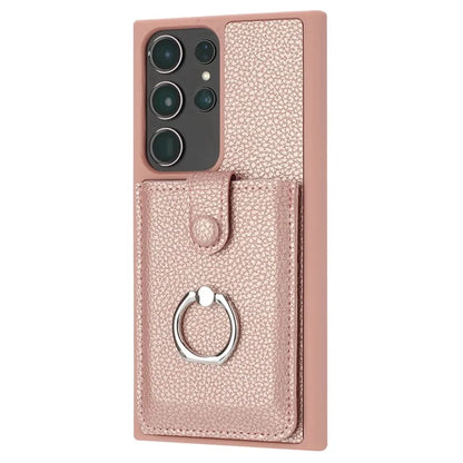 For Samsung Galaxy S23 Ultra Case Drawing Type Card Slots Litchi Texture Leather Back Cover with Ring Kickstand