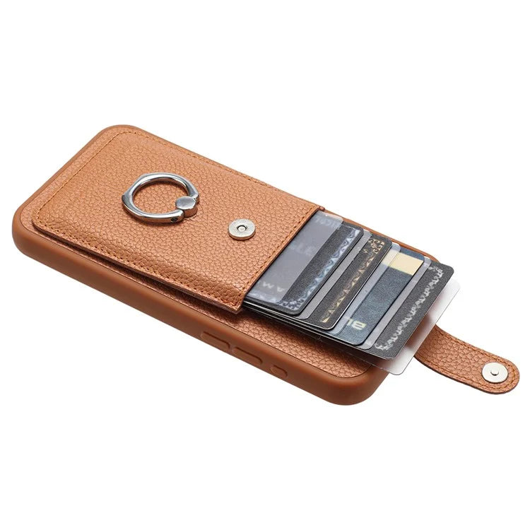 For Samsung Galaxy S23 Ultra Case Drawing Type Card Slots Litchi Texture Leather Back Cover with Ring Kickstand