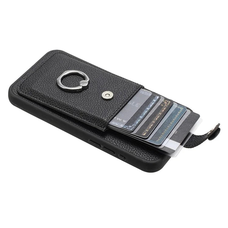 For Samsung Galaxy S23 Ultra Case Drawing Type Card Slots Litchi Texture Leather Back Cover with Ring Kickstand