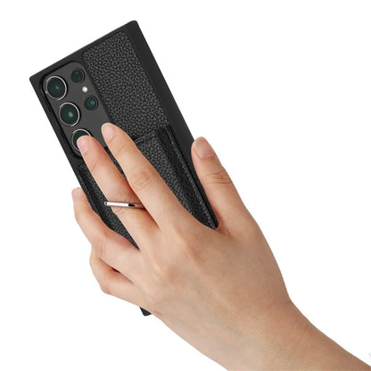 For Samsung Galaxy S23 Ultra Case Drawing Type Card Slots Litchi Texture Leather Back Cover with Ring Kickstand