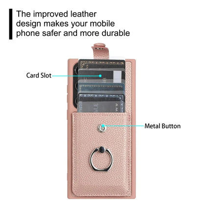 For Samsung Galaxy S23 Ultra Case Drawing Type Card Slots Litchi Texture Leather Back Cover with Ring Kickstand