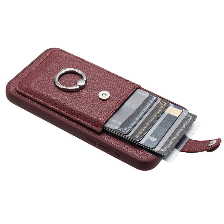 For Samsung Galaxy S23 Ultra Case Drawing Type Card Slots Litchi Texture Leather Back Cover with Ring Kickstand