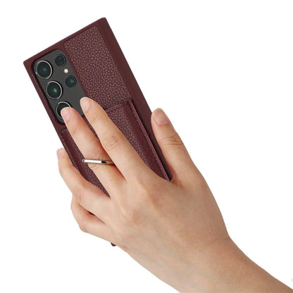 For Samsung Galaxy S23 Ultra Case Drawing Type Card Slots Litchi Texture Leather Back Cover with Ring Kickstand