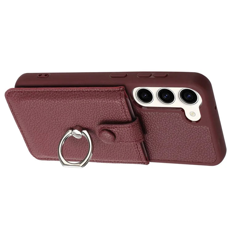 For Samsung Galaxy S23 Case Drawing Type Card Slots Litchi Texture Leather Back Cover with Ring Kickstand