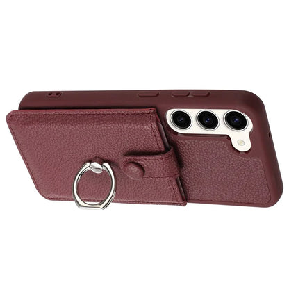 For Samsung Galaxy S23 Case Drawing Type Card Slots Litchi Texture Leather Back Cover with Ring Kickstand