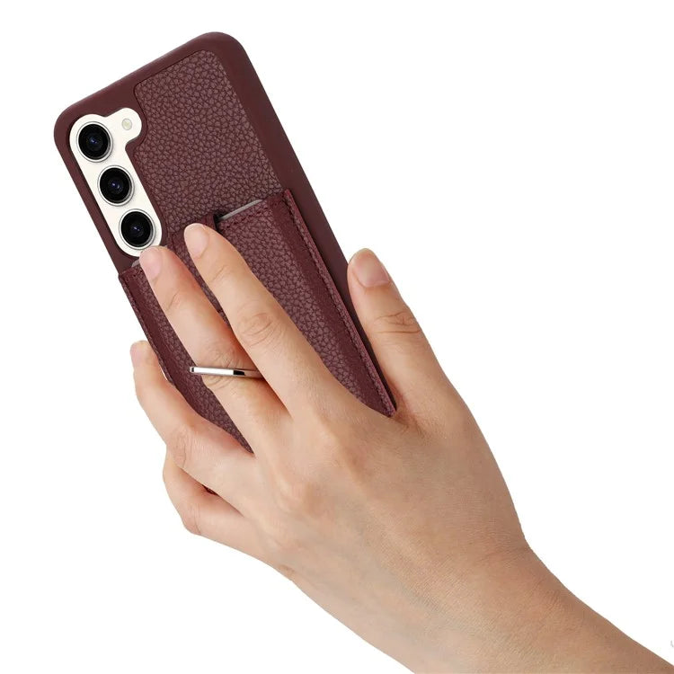 For Samsung Galaxy S23 Case Drawing Type Card Slots Litchi Texture Leather Back Cover with Ring Kickstand