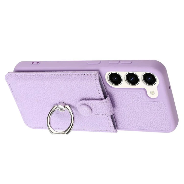 For Samsung Galaxy S23 Case Drawing Type Card Slots Litchi Texture Leather Back Cover with Ring Kickstand