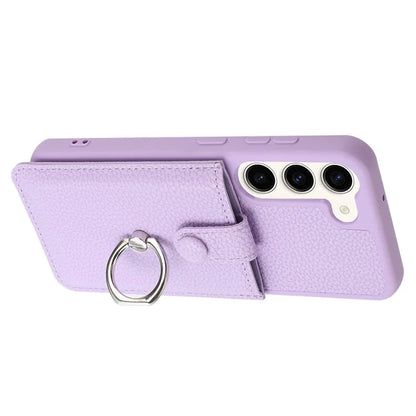 For Samsung Galaxy S23 Case Drawing Type Card Slots Litchi Texture Leather Back Cover with Ring Kickstand