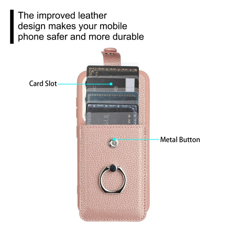 For Samsung Galaxy S23 Case Drawing Type Card Slots Litchi Texture Leather Back Cover with Ring Kickstand