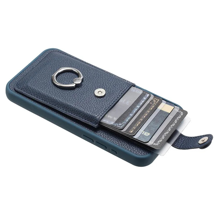 For Samsung Galaxy S23 Case Drawing Type Card Slots Litchi Texture Leather Back Cover with Ring Kickstand