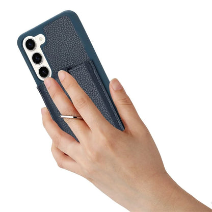 For Samsung Galaxy S23 Case Drawing Type Card Slots Litchi Texture Leather Back Cover with Ring Kickstand