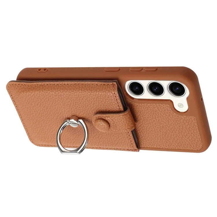 For Samsung Galaxy S23 Case Drawing Type Card Slots Litchi Texture Leather Back Cover with Ring Kickstand