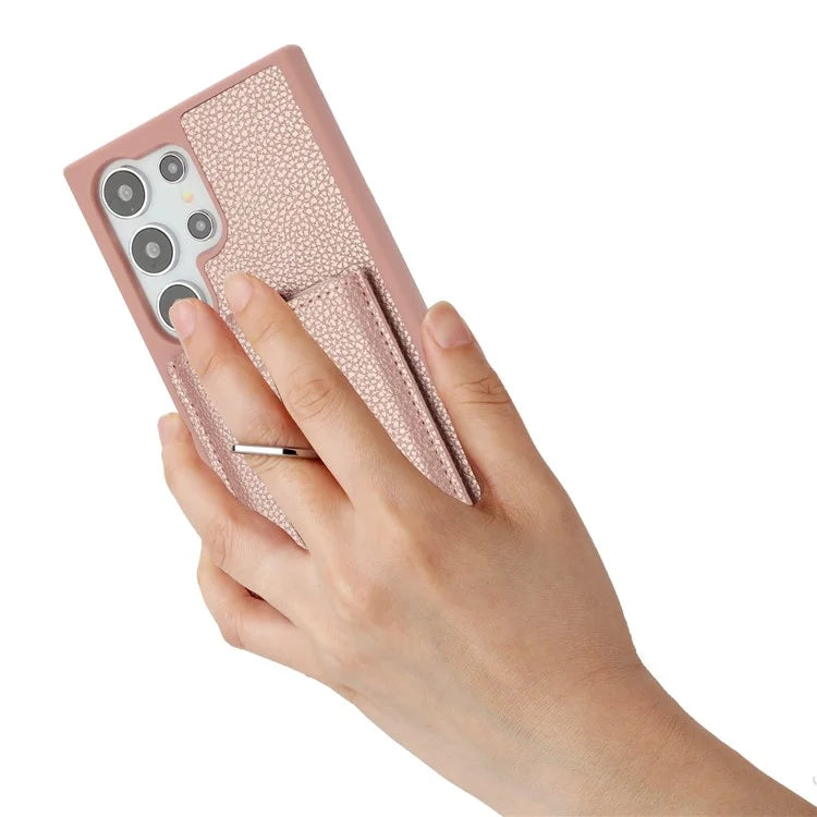 For Samsung Galaxy S24 Ultra Case Drawing Type Card Slots Litchi Texture Leather Back Cover with Ring Kickstand