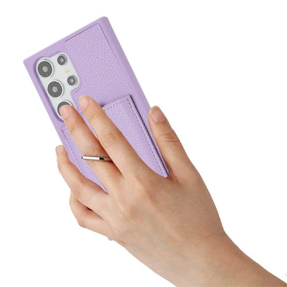 For Samsung Galaxy S24 Ultra Case Drawing Type Card Slots Litchi Texture Leather Back Cover with Ring Kickstand