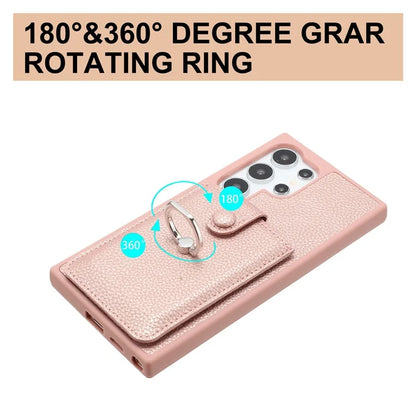 For Samsung Galaxy S24 Ultra Case Drawing Type Card Slots Litchi Texture Leather Back Cover with Ring Kickstand