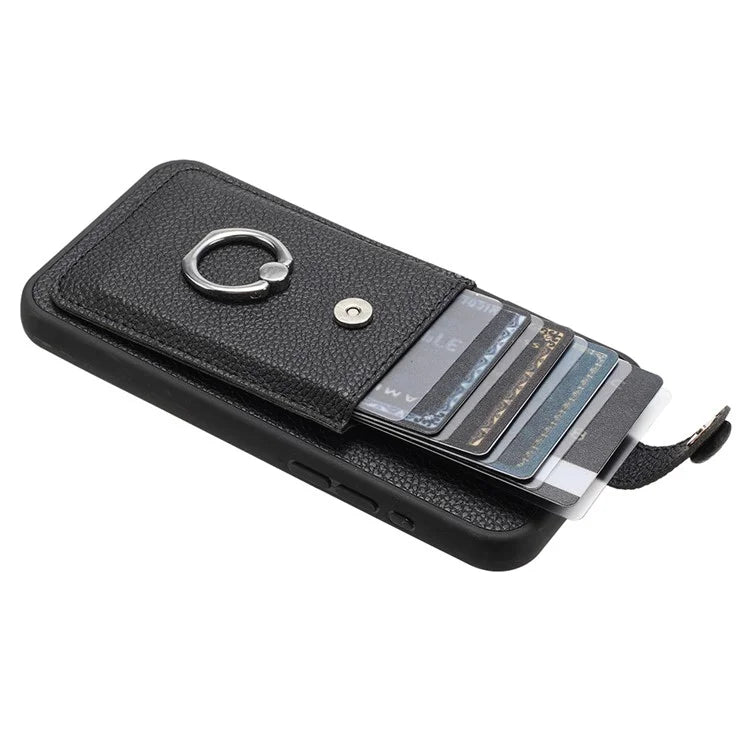 For Samsung Galaxy S24 Ultra Case Drawing Type Card Slots Litchi Texture Leather Back Cover with Ring Kickstand