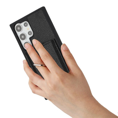 For Samsung Galaxy S24 Ultra Case Drawing Type Card Slots Litchi Texture Leather Back Cover with Ring Kickstand