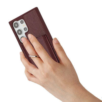 For Samsung Galaxy S24 Ultra Case Drawing Type Card Slots Litchi Texture Leather Back Cover with Ring Kickstand
