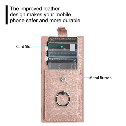 For Samsung Galaxy S24 Ultra Case Drawing Type Card Slots Litchi Texture Leather Back Cover with Ring Kickstand