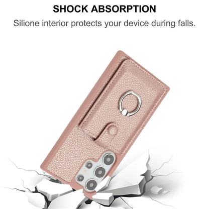 For Samsung Galaxy S24 Ultra Case Drawing Type Card Slots Litchi Texture Leather Back Cover with Ring Kickstand