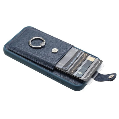 For Samsung Galaxy S24 Ultra Case Drawing Type Card Slots Litchi Texture Leather Back Cover with Ring Kickstand