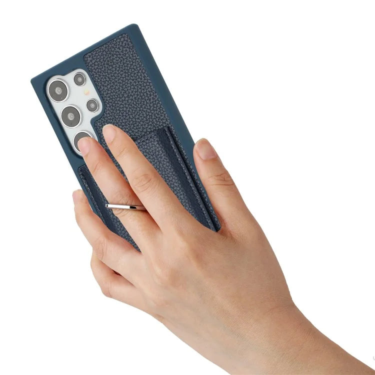 For Samsung Galaxy S24 Ultra Case Drawing Type Card Slots Litchi Texture Leather Back Cover with Ring Kickstand