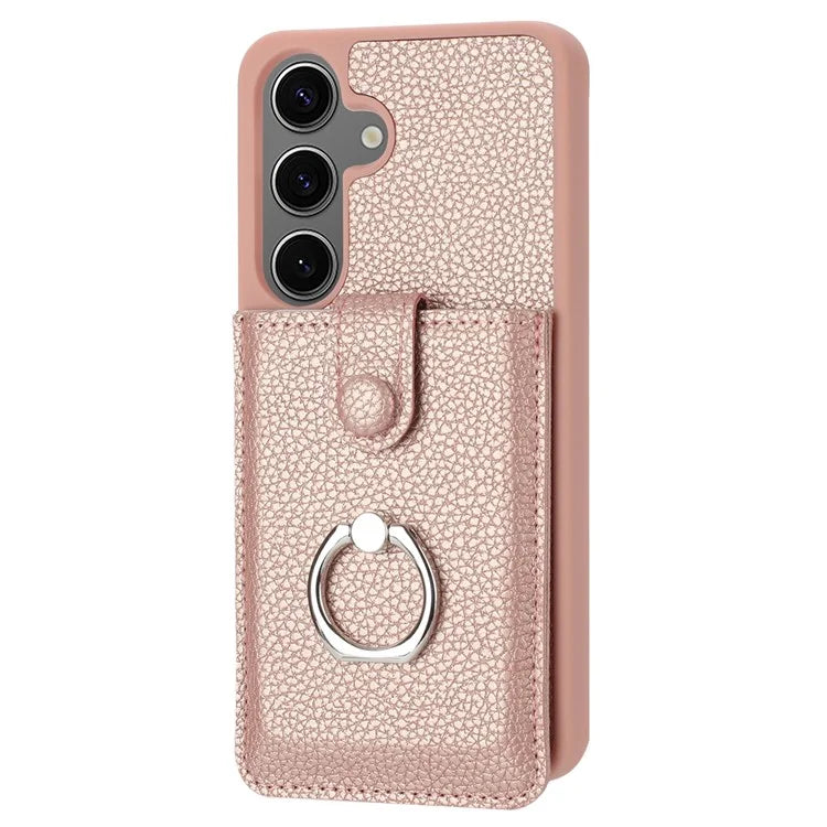 For Samsung Galaxy S24 Case Drawing Type Card Slots Litchi Texture Leather Back Cover with Ring Kickstand