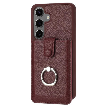 For Samsung Galaxy S24 Case Drawing Type Card Slots Litchi Texture Leather Back Cover with Ring Kickstand