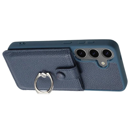 For Samsung Galaxy S24 Case Drawing Type Card Slots Litchi Texture Leather Back Cover with Ring Kickstand