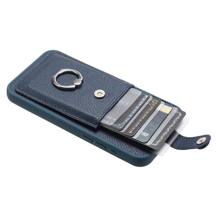 For Samsung Galaxy S24 Case Drawing Type Card Slots Litchi Texture Leather Back Cover with Ring Kickstand
