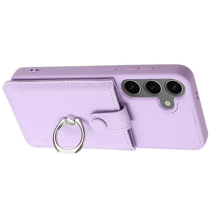 For Samsung Galaxy S24 Case Drawing Type Card Slots Litchi Texture Leather Back Cover with Ring Kickstand