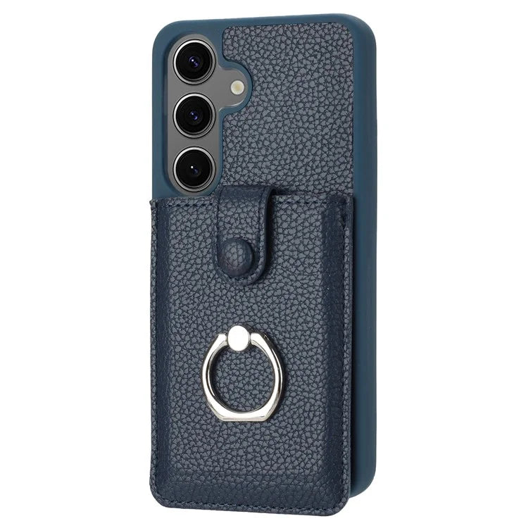 For Samsung Galaxy S24+ Case Drawing Type Card Slots Litchi Texture Leather Back Cover with Ring Kickstand